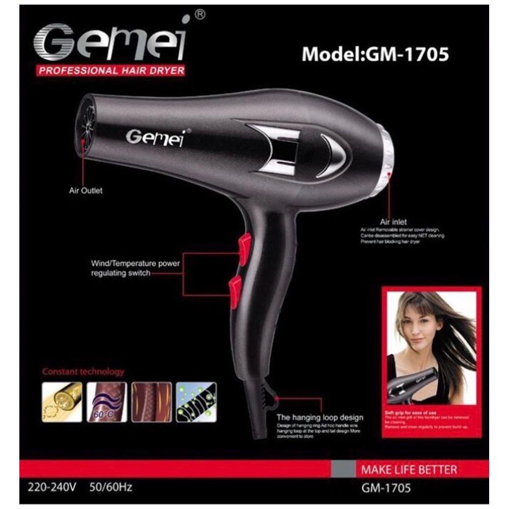 **(NET)** Gemei GM-1705 Hair Dryer, Hair Care Best Quality Hair Dryer / KC-82Red