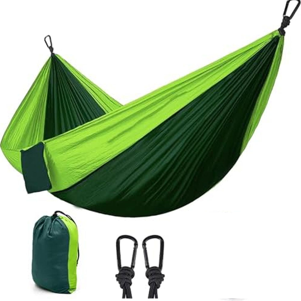 (net) parachute double camping mosquito hammock with rope and carabiners outdoor nylon portable HammockGreen