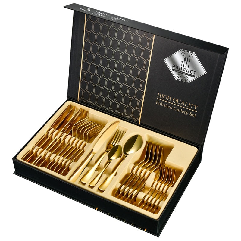 (Net) Western Tableware 24 piece Set Creative Stainless Steel Steak Knife, Fork And Spoon Set With Bag / KC22-322 / KC22-322-1