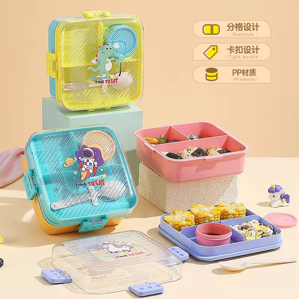 3 Compartments Reusable Plastic Bento Kids cute Lunch BoxUnicorn
