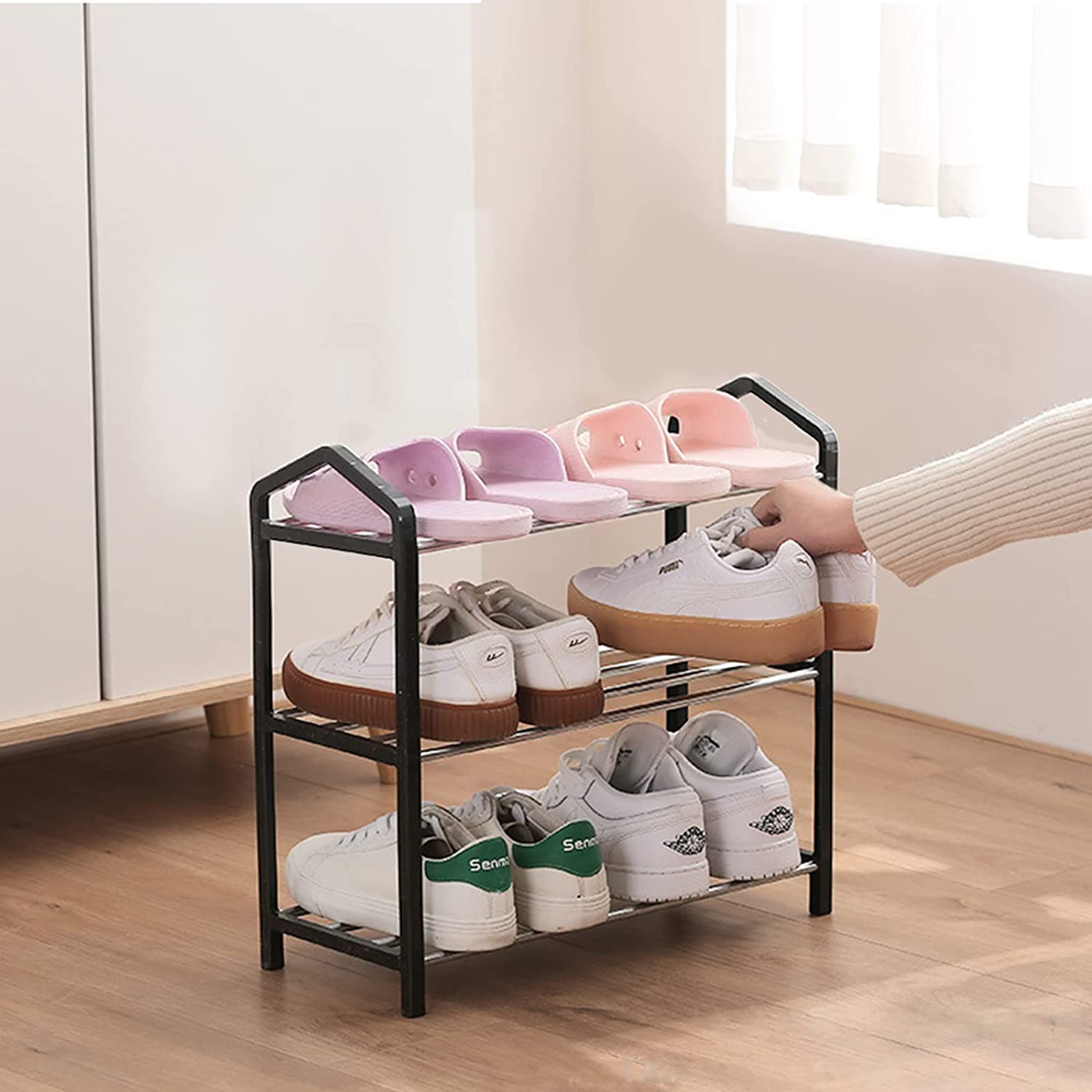 3 Layer Shoe Stand Stackable Shoe Rack Organizer Slipper RackLight Green
