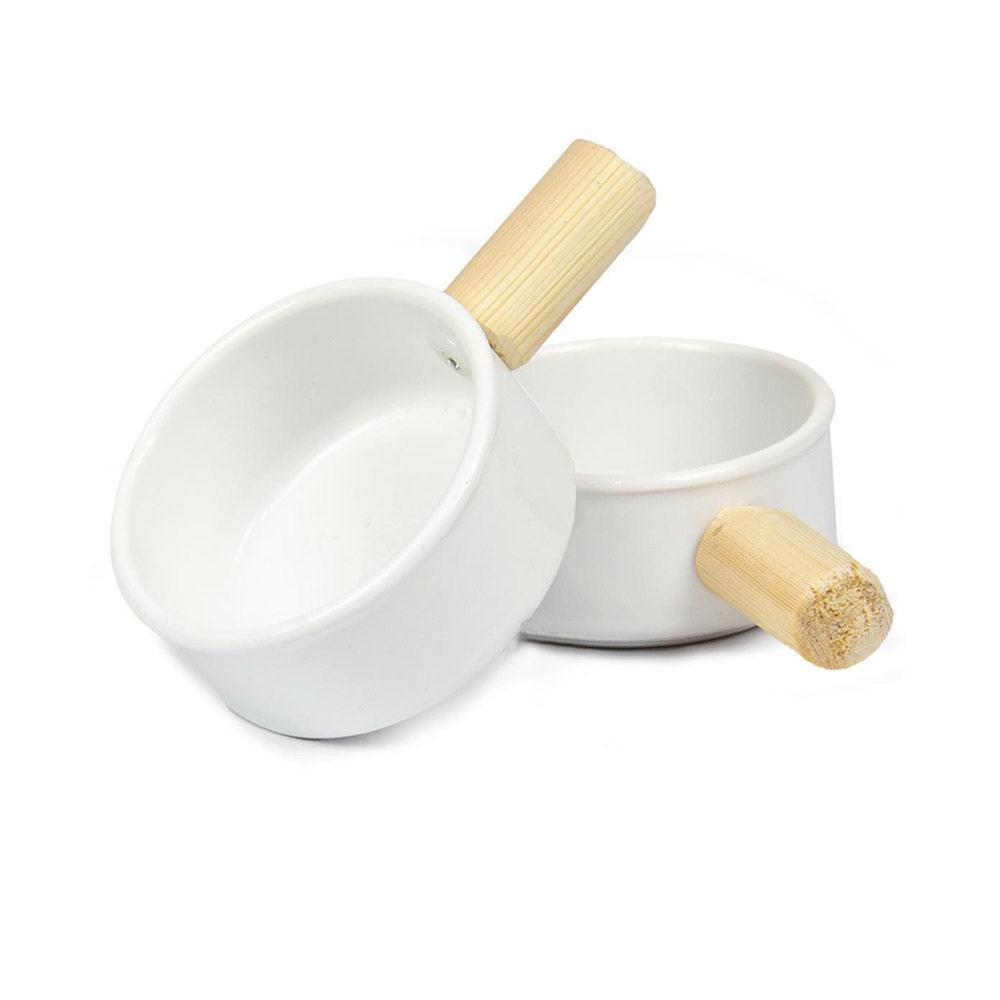 Yakut Wooden Handle porcelain Round Serving Bowl Set of  2 pcs