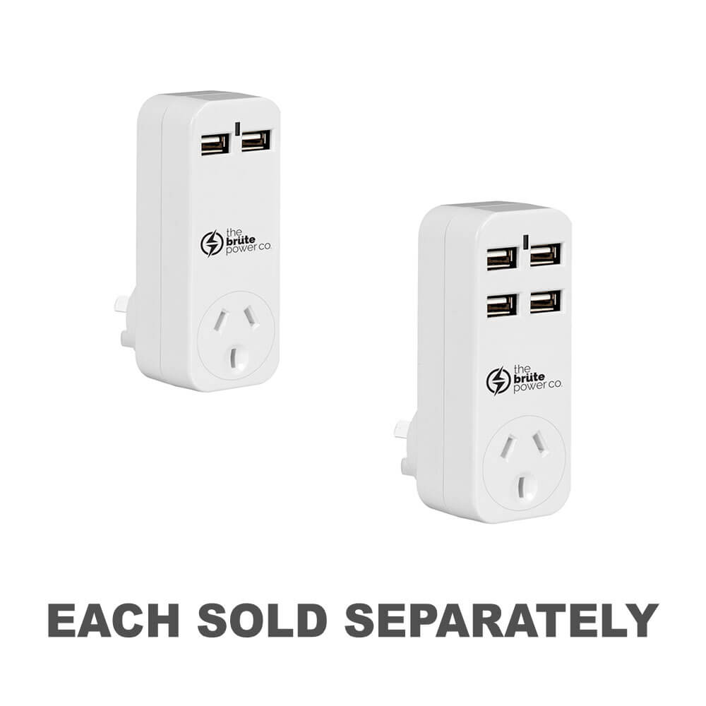 The Brute Power Co. One Socket Adaptor (White)2 USB Ports